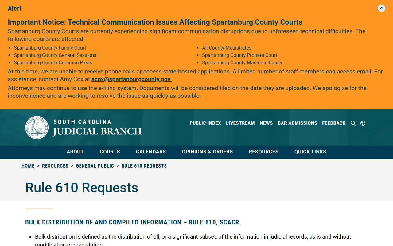 Abbeville County court records Rule 610 request page
