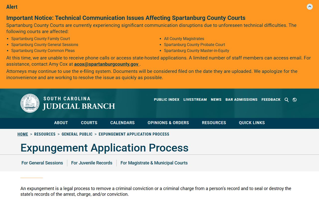 Abbeville County criminal court records expungement application process