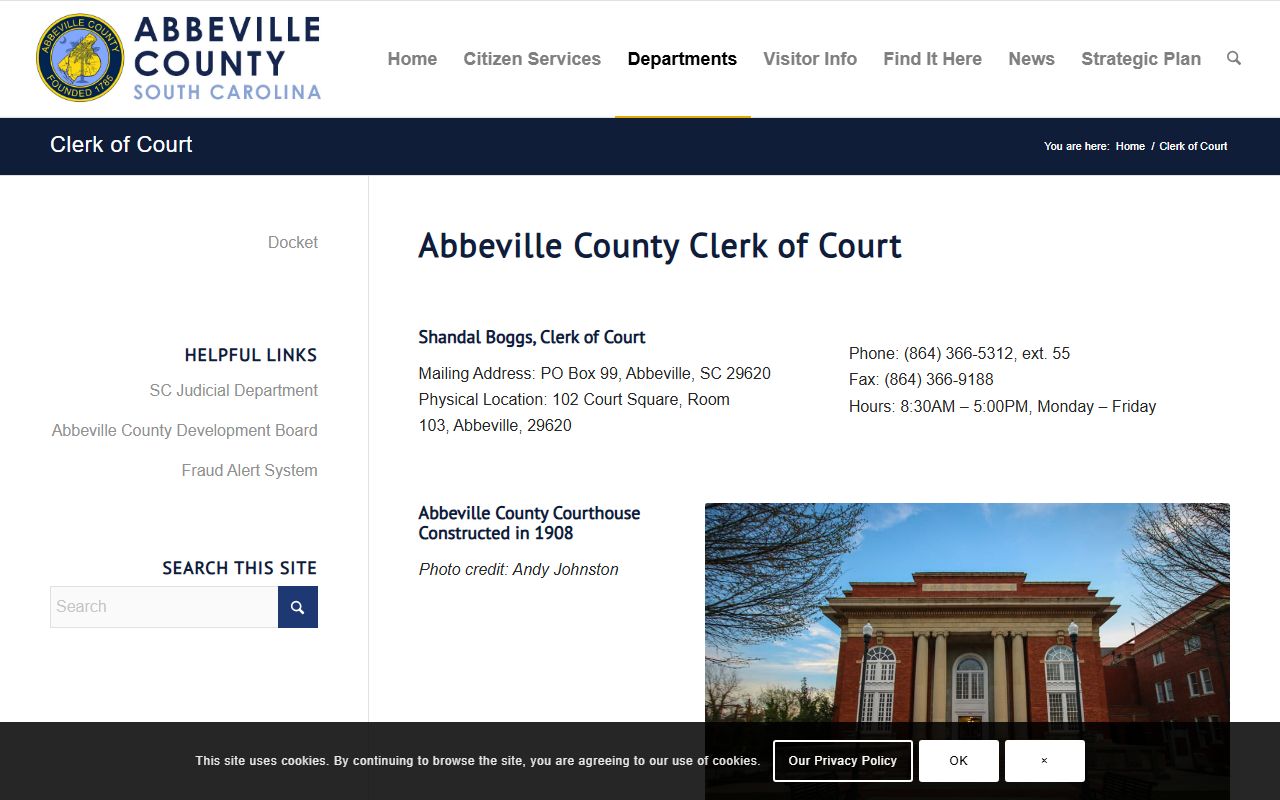 Abbeville County court records Clerk of Court page