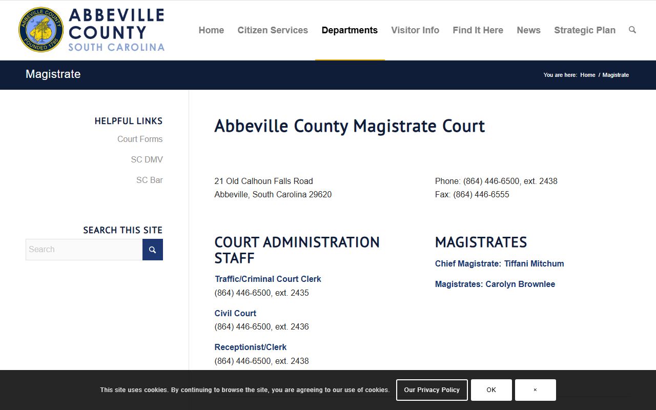 Abbeville County traffic and magistrate court records