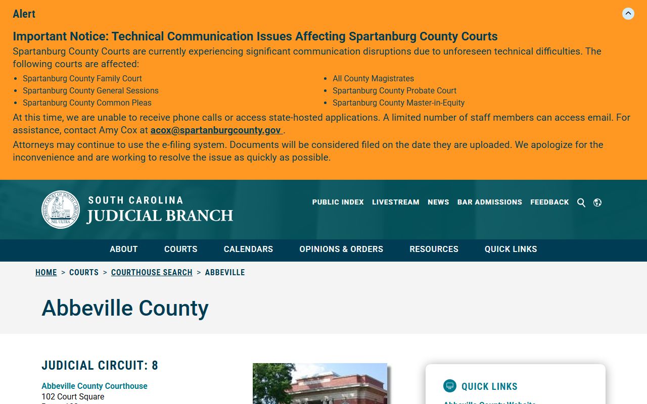 Abbeville County court records South Carolina Judicial Branch courthouse listing
