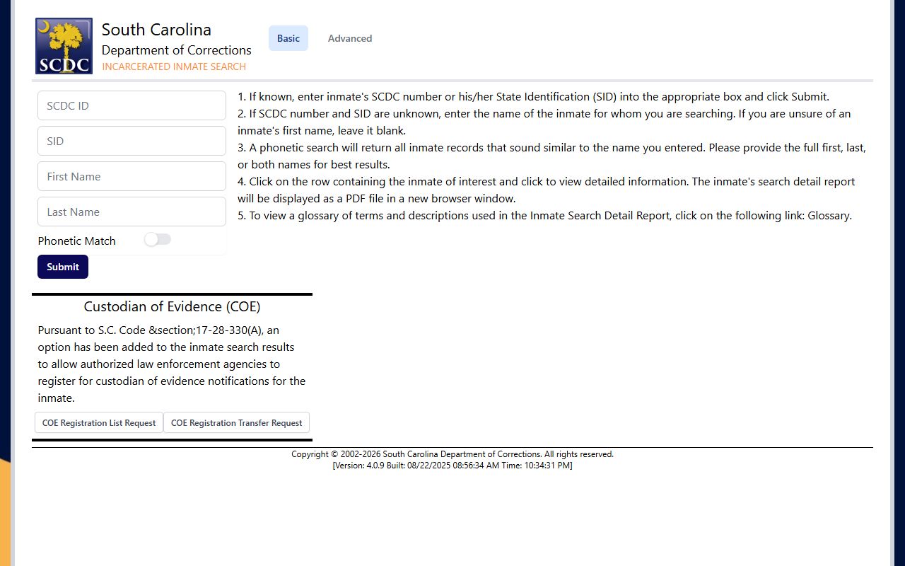 Abbeville County inmate search through SCDC public state prison lookup