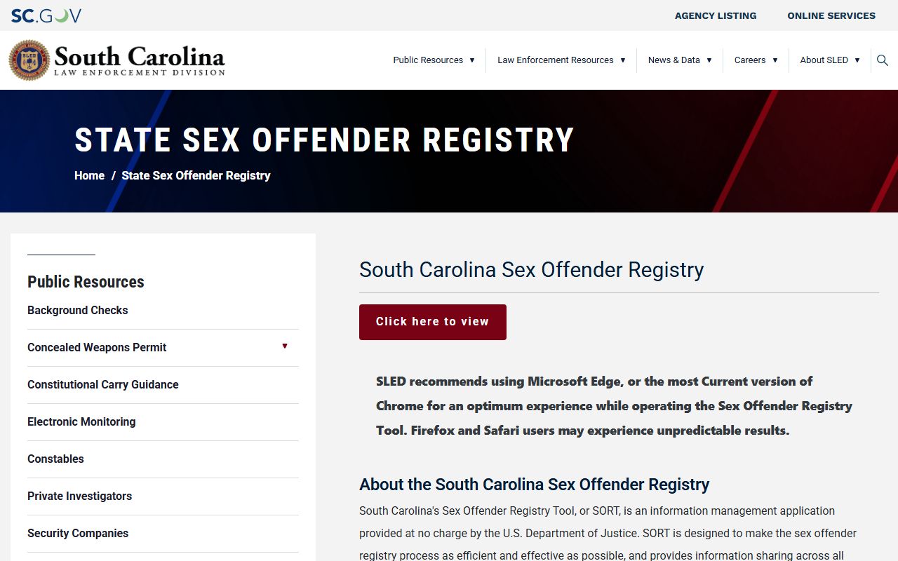 Abbeville County inmate related SLED sex offender registry information