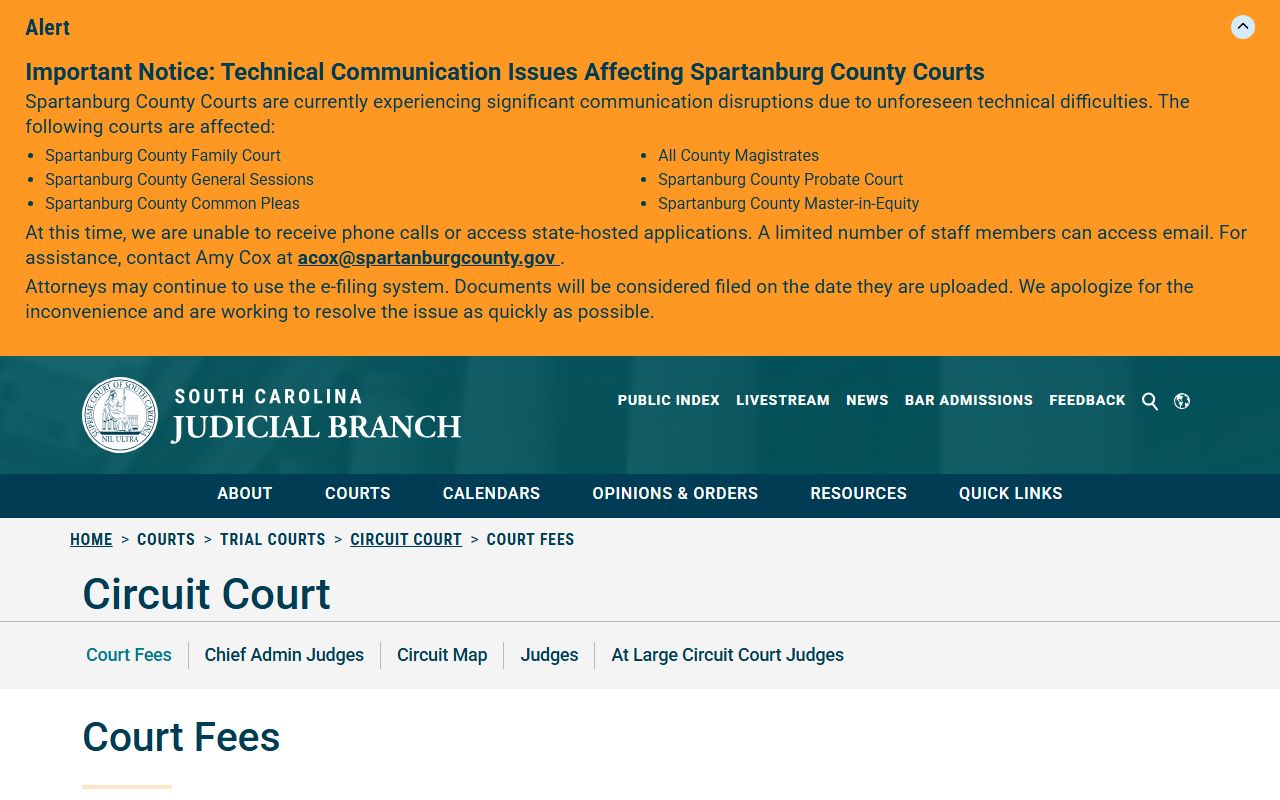 Abbeville County divorce records Circuit Court fee reference