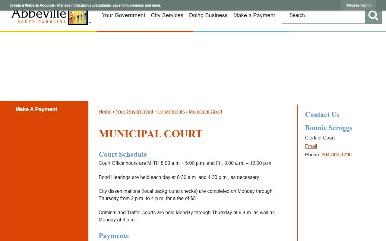 Abbeville County traffic court records City of Abbeville Municipal Court