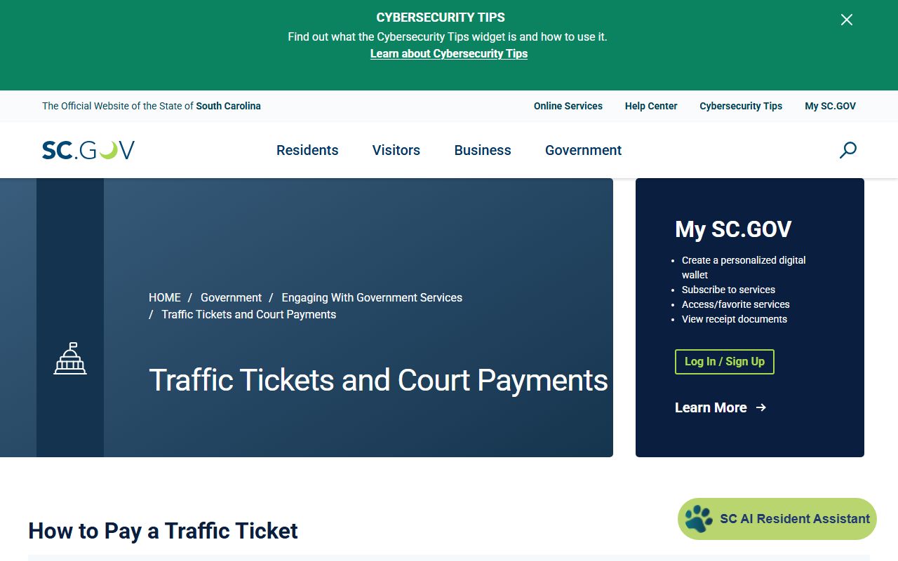 Abbeville County traffic court records SC.gov ticket payment service