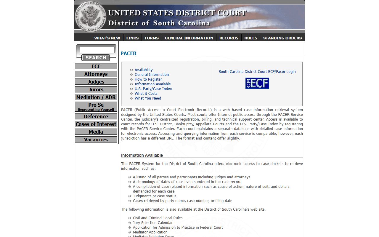 Abbeville County warrant federal District of South Carolina PACER information