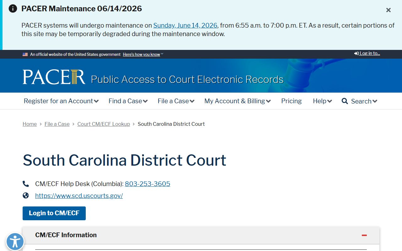 Abbeville County warrant federal PACER South Carolina District Court lookup