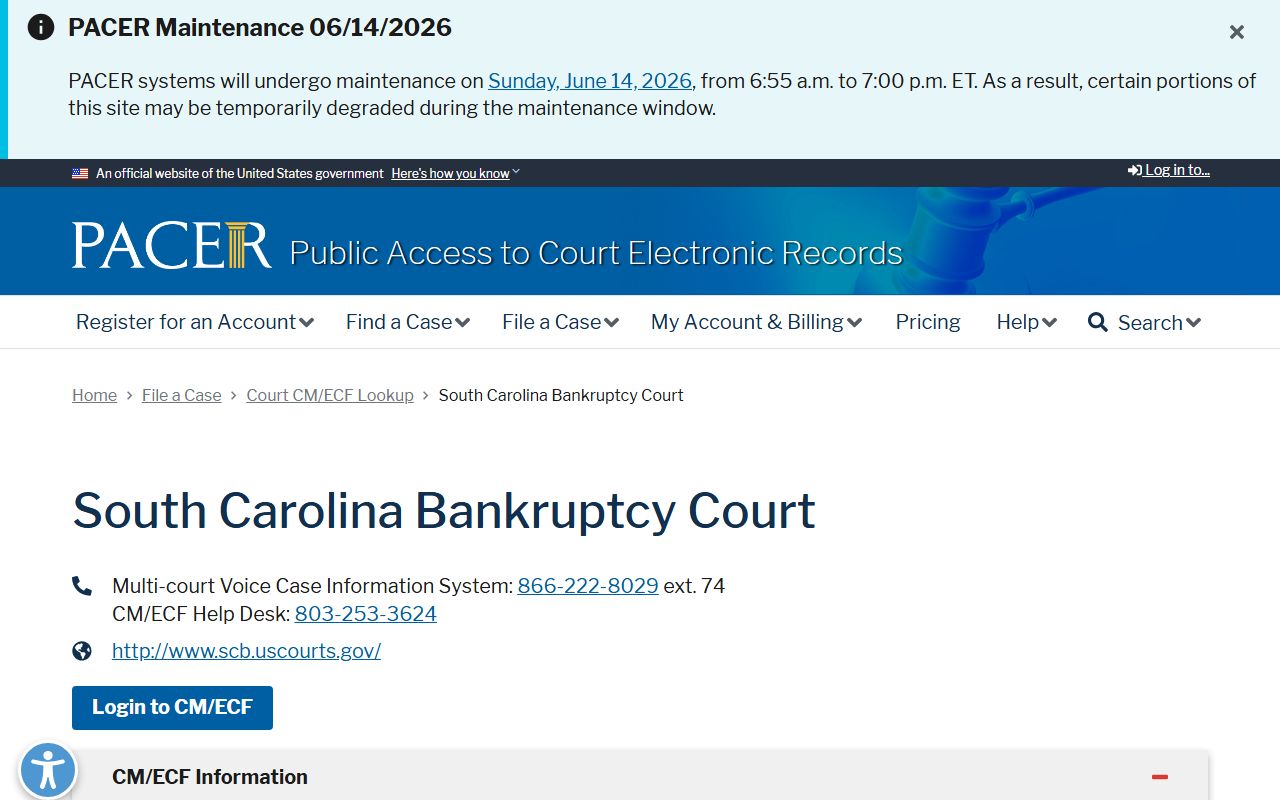 Abbeville County warrant PACER South Carolina Bankruptcy Court lookup